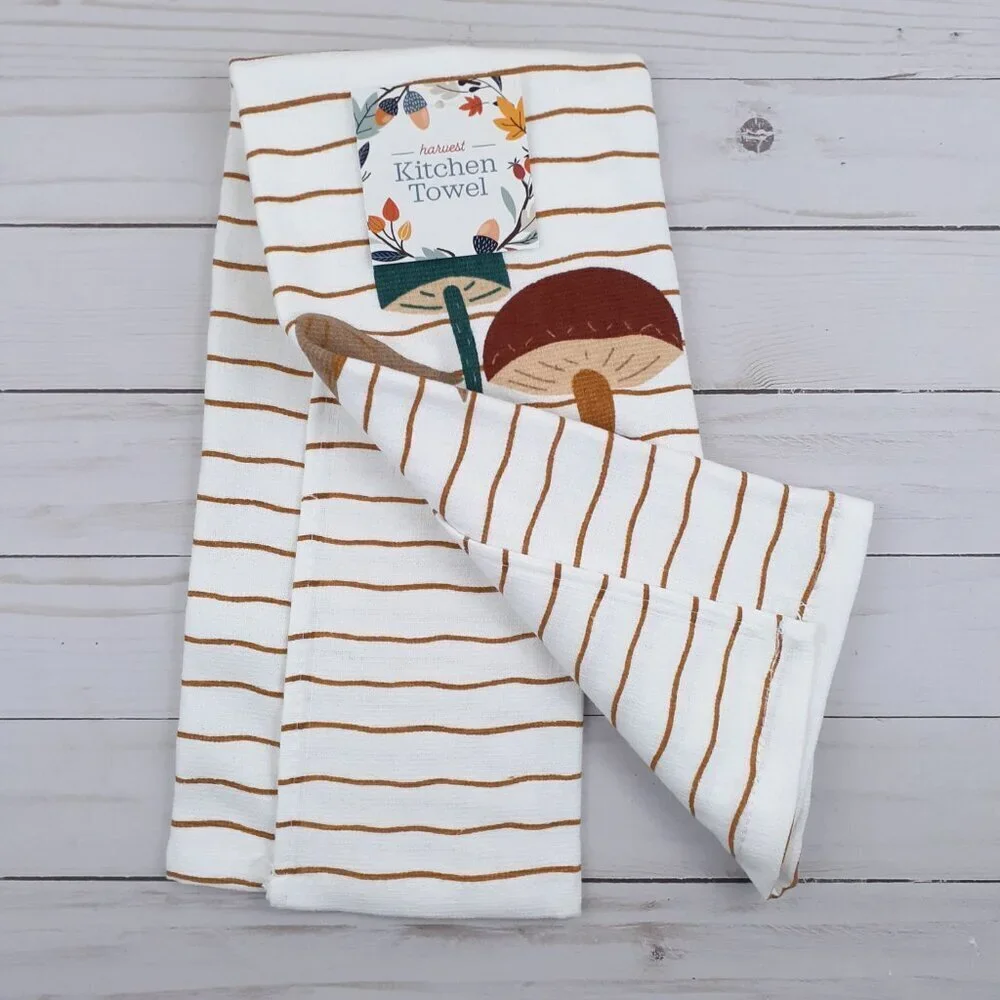 Fall Kitchen Dish Towel Harvest Mushrooms Woodland Dual Purpose